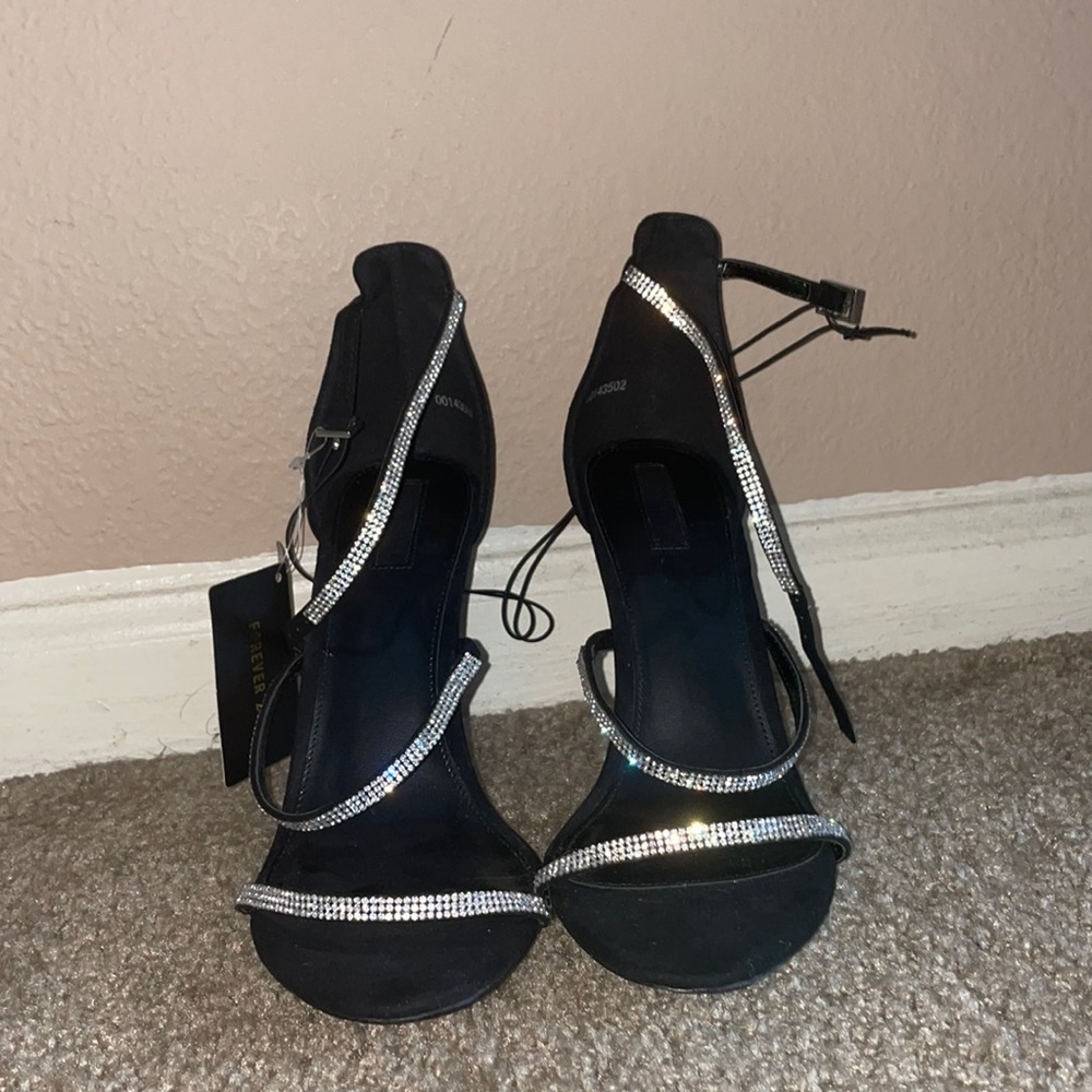 Rhinestone Suede Strappy Heels